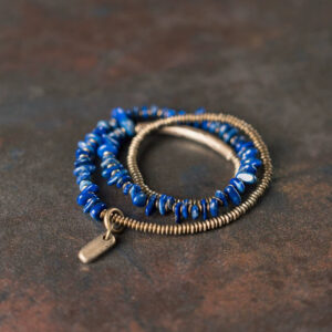 Irregular Lapis Lazuli& Brass Multi-Layer Bracelet Handcrafted Tibetan Jewelry for Protection & Balance