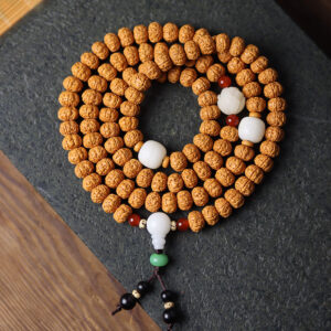 Double Dragon Rudraksha 108 Mala Beads Bracelet with Elegant Accents
