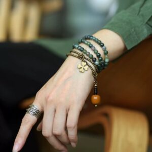 Vintage Multi-Layer Moss Agate & Yellow Jade Bead Bracelet – Buddhist Wrap Bracelet