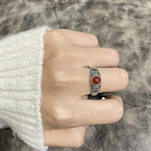 S925 Sterling Silver Vintage Red Agate Open Ring – Minimalist Band for Women
